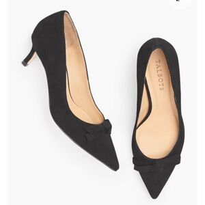 Talbots Erica Black Suede Bow Kitten Heels Pointed Toe Size 7